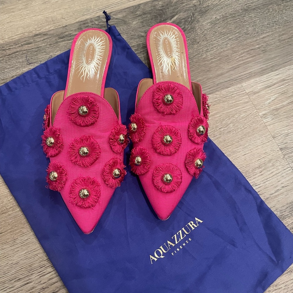 Aquazzura Pink Floral Embellished Flats